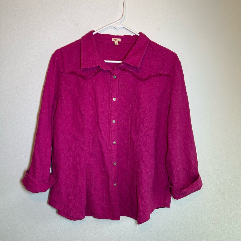 Reba Western Button Top Womens L/XL* Pink Purple Rodeo Cowgirl Weave Cotton